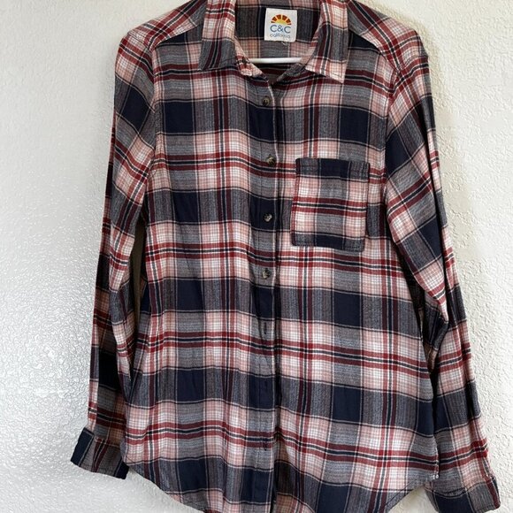 C&C California Women’s Long Sleeve Rayon Button Up Plaid Shirt Blouse Size M - Picture 7 of 7